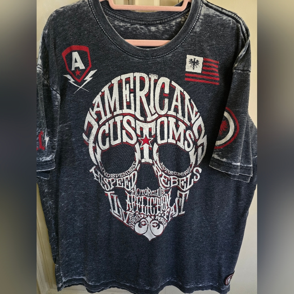 Affliction American Customs Skull Graphic Tee - VINTAGE Y2K